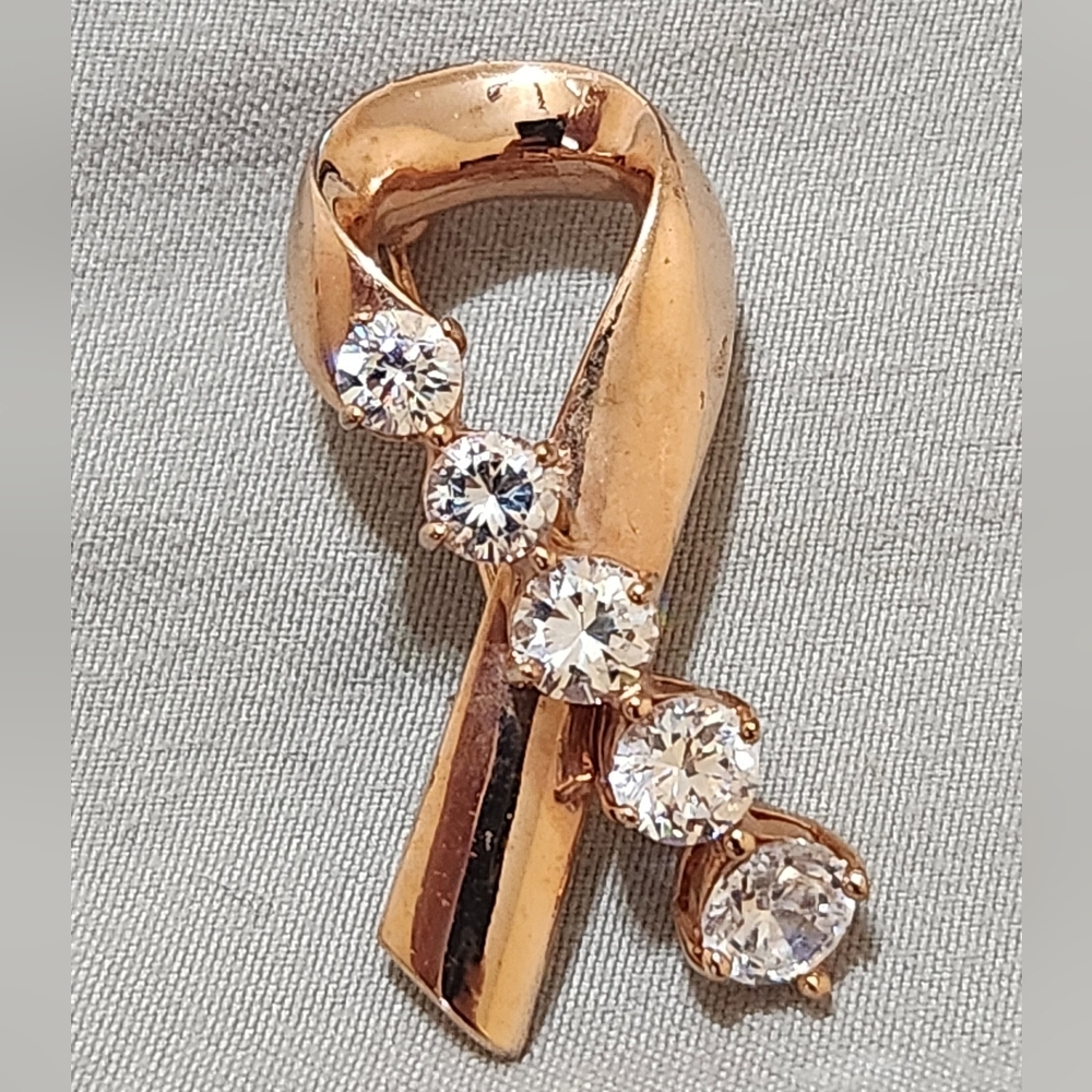 Kenneth Jay Lane Rose Gold Pink Ribbon Brooch